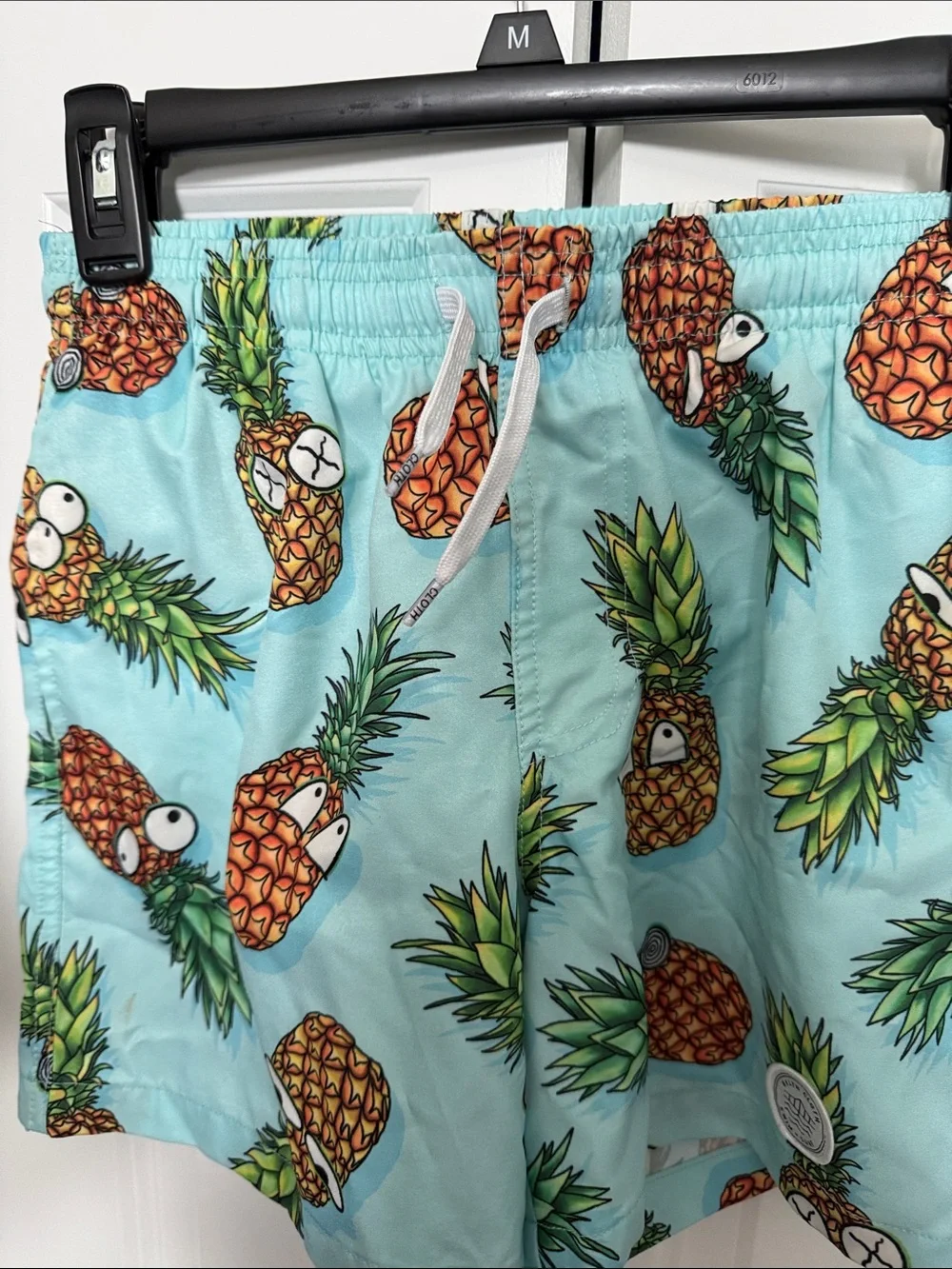 Brooklyn Cloth Boys Pineapple Print Swim Trunks in Aqua and Orange